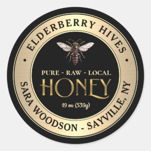 Goud en zwart honingetiket met  koningin ronde sticker