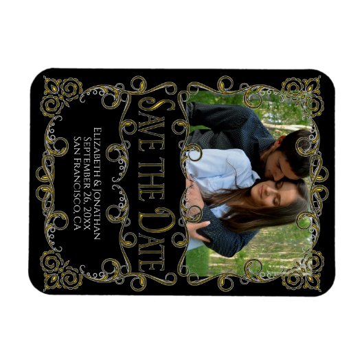  goud en zwart huwelijk sparen de Datum Foto Magneet (Horizontaal)