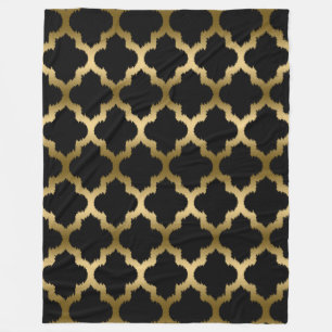 Goud en zwart Ikat Quatrefoil geometrisch patroon Fleece Deken