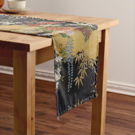 Goud en zwart Japans Kimono Floral Dining Korte Tafelloper