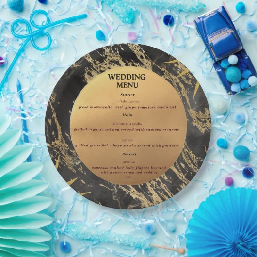 Goud en zwart marmer thema bruiloft Menu Papieren Bordje (Feest)