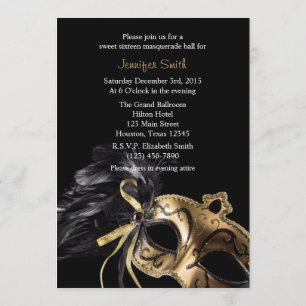 Goud en zwart Masquerade Sweet 16 Ball Uitnodiging