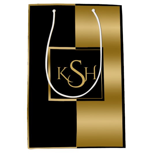 Goud en zwart, modern geometrisch ontwerp medium cadeauzakje (Voorkant)