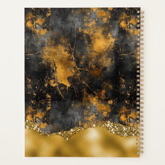 Goud en zwart Modern Goud Glitter Gepersonaliseerd Planner (Achterkant)