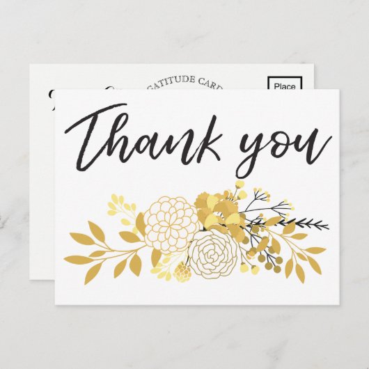 Goud en zwart Moderne Bloemencluster Dank u Briefkaart (Voorkant / Achterkant)