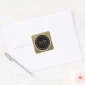 Goud en zwart Monogram bruiloft Vierkante Sticker (Envelop)