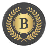 Goud en zwart monogram met lauwerkrans hockey puck (Voorkant)