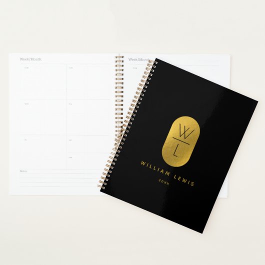 Goud en zwart Monogram Modern minimalist Planner (Display)