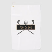 Goud en zwart monogram op maat golfhanddoek (Voorkant)