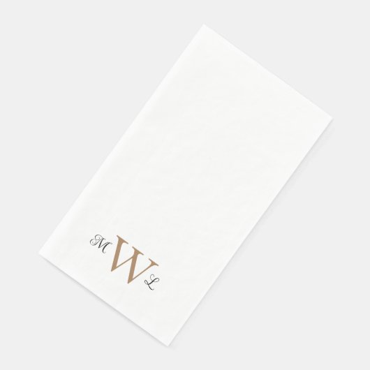 Goud en Zwart Monogram Wit Elegant Bruiloft Servet (Hoek)