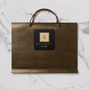 Goud en zwart monogram zakenstickers vierkante sticker