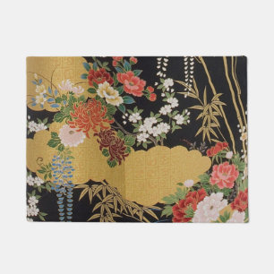 Goud en zwart Oosters Japans Kimono Floral Deurmat