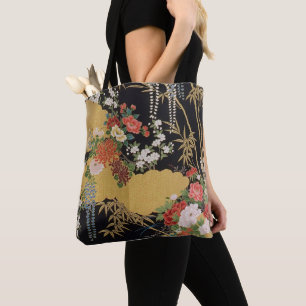 Goud en zwart Oosters Japans Kimono Floral Draagtas