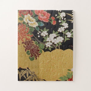 Goud en zwart Oosters Japans Kimono Floral Legpuzzel