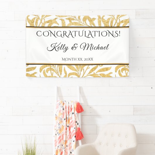 Goud en zwart op wit Elegant Gefeliciteerd Spandoek (Insitu)