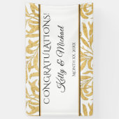 Goud en zwart op wit Elegant Gefeliciteerd Spandoek (Verticaal)