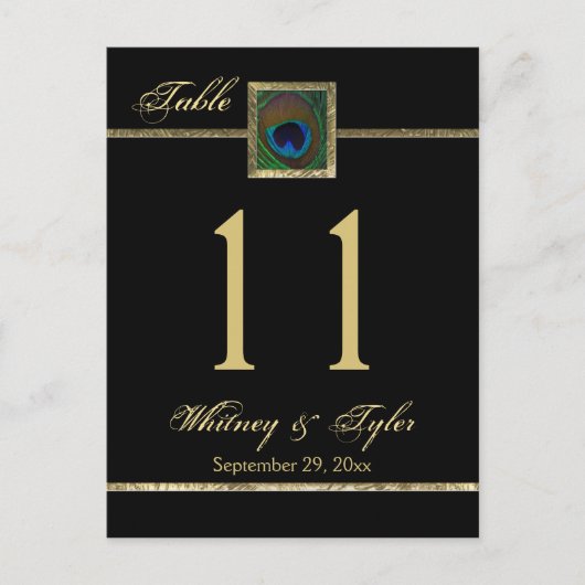 Goud en zwart Peacock Feather Tafelnummer (Voorkant)