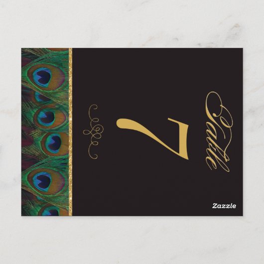 Goud en zwart Peacock Feather Tafelnummer (Achterkant)