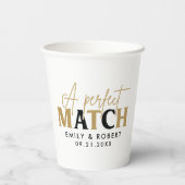 Goud en zwart-Perfect Match Bruiloft Gift Papieren Bekers (Achterkant)