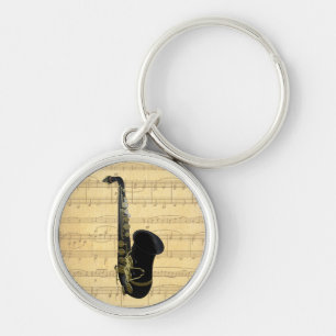 Goud en zwart saxofone-bagage of Label voor laptop Sleutelhanger