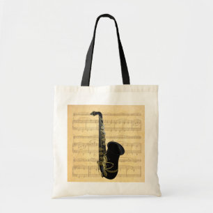 Goud en zwart saxophone canvas en winkelen tote bag