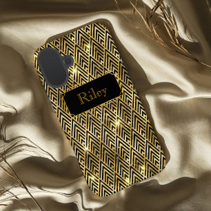 Goud en zwart schitteren glamoureuze art deco iPhone 16 plus hoesje