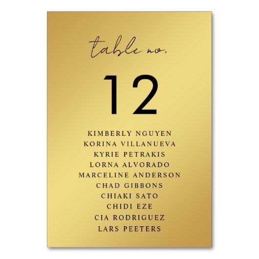 Goud en Zwart Script Zitkaarten Namen Bruiloft Kaart (Achterkant)