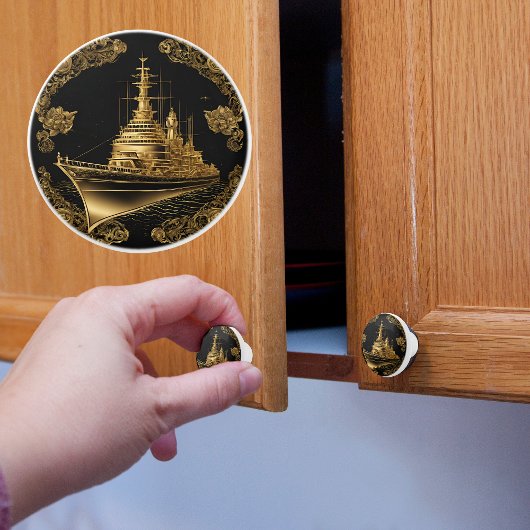 Goud en zwart slagschip keramische knop