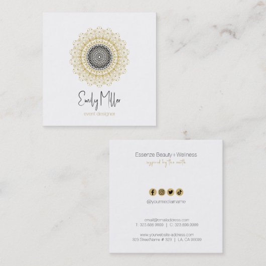 Goud en zwart Tribal Mandala Square Business Vierkante Visitekaartje (Voorkant / Achterkant)