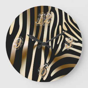 Goud en zwart-Zebra wandklok Grote Klok
