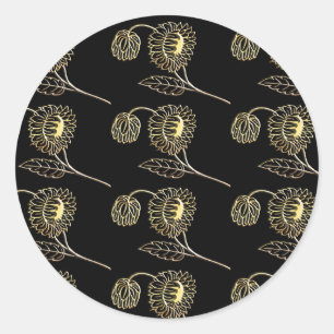 goud en zwart zonnebloemen natuur art Pattern Ronde Sticker
