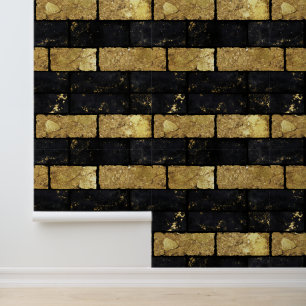 Goud en zwarte bakstenen patroon behang