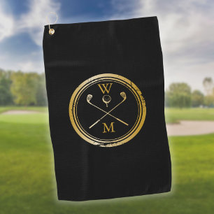Goud en Zwarte Gepersonaliseerde Monogram Golfhanddoek