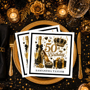 Goud En Zwarte Luxe Glitter 50e Verjaardagsfeest Servet