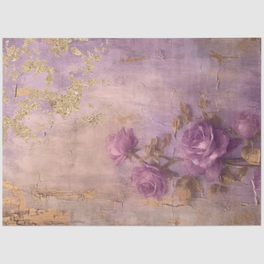 goud Engelse rozen diep paarse gouden folie Tissuepapier (Voorkant)