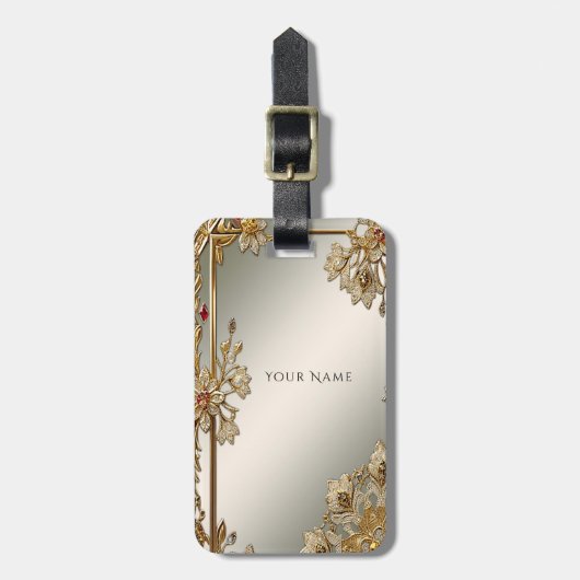 Goud  Floral Bagagelabel (Voorkant verticaal)