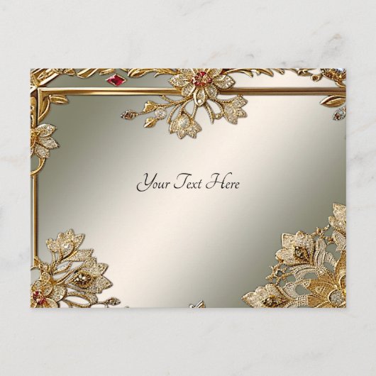 Goud  Floral Lijst Briefkaart (Voorkant)