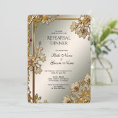 Goud  Floral Lijst repetitie diner Kaart (Staand voorkant)