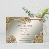 Goud Floral Lijst Save the Date Kaart (Staand voorkant)