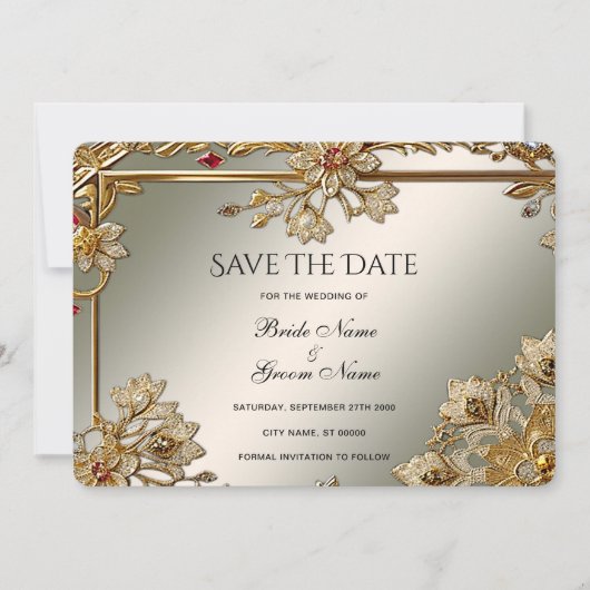 Goud Floral Lijst Save the Date Kaart (Voorkant)