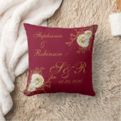 Goud Floral monogram op Bourgogne bruiloft Kussen (Deken)