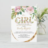 Goud florettering Meisje baby shower Save The Date (Staand voorkant)