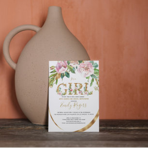 Goud florettering Meisje baby shower Save The Date