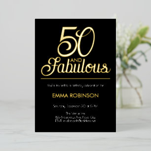Goud Folie "50 en Fabulous" Vijftigste Verjaardag Uitnodiging