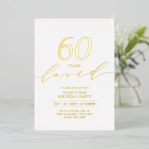 Goud Folie   60 Jaar Geliefd 60e Verjaardagsfeestj Uitnodiging