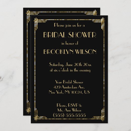 Goud Folie Art Deco Bruiloft Uitnodigingen (Voorkant / Achterkant)