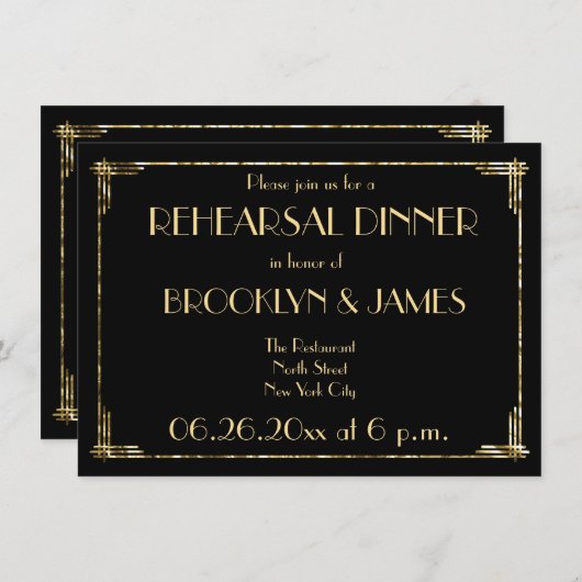 Goud Folie Art Deco Trouw Rehearsal Uitnodigingen (Voorkant / Achterkant)