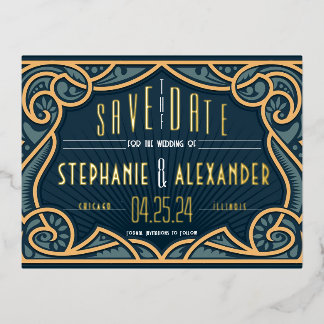 Goud Folie Art Nouveau Save the Date Kaart