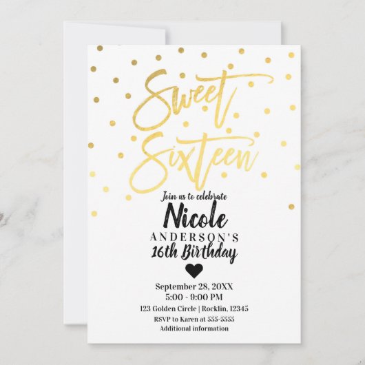 Goud Folie Glam Moderne Script Sweet 16 Zestien Kaart (Voorkant)