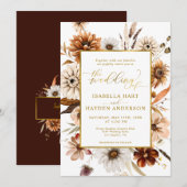 Goud Folie Herfst Boho Marsala Terracotta Bruiloft Kaart (Voorkant / Achterkant)